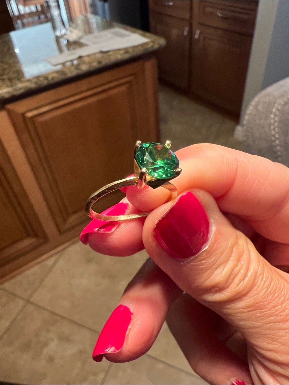 10K Gold Ring with Green Gemstone - Women's Jewelry